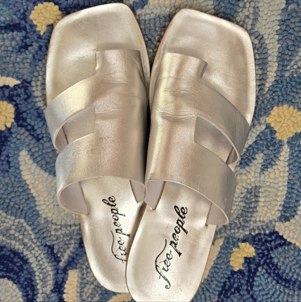 Free People Silver Double Leather Sandals